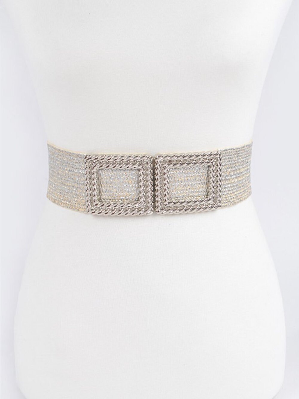 BNWT Metallic Straw Textured Metal Buckle Elastic Stretch Belt